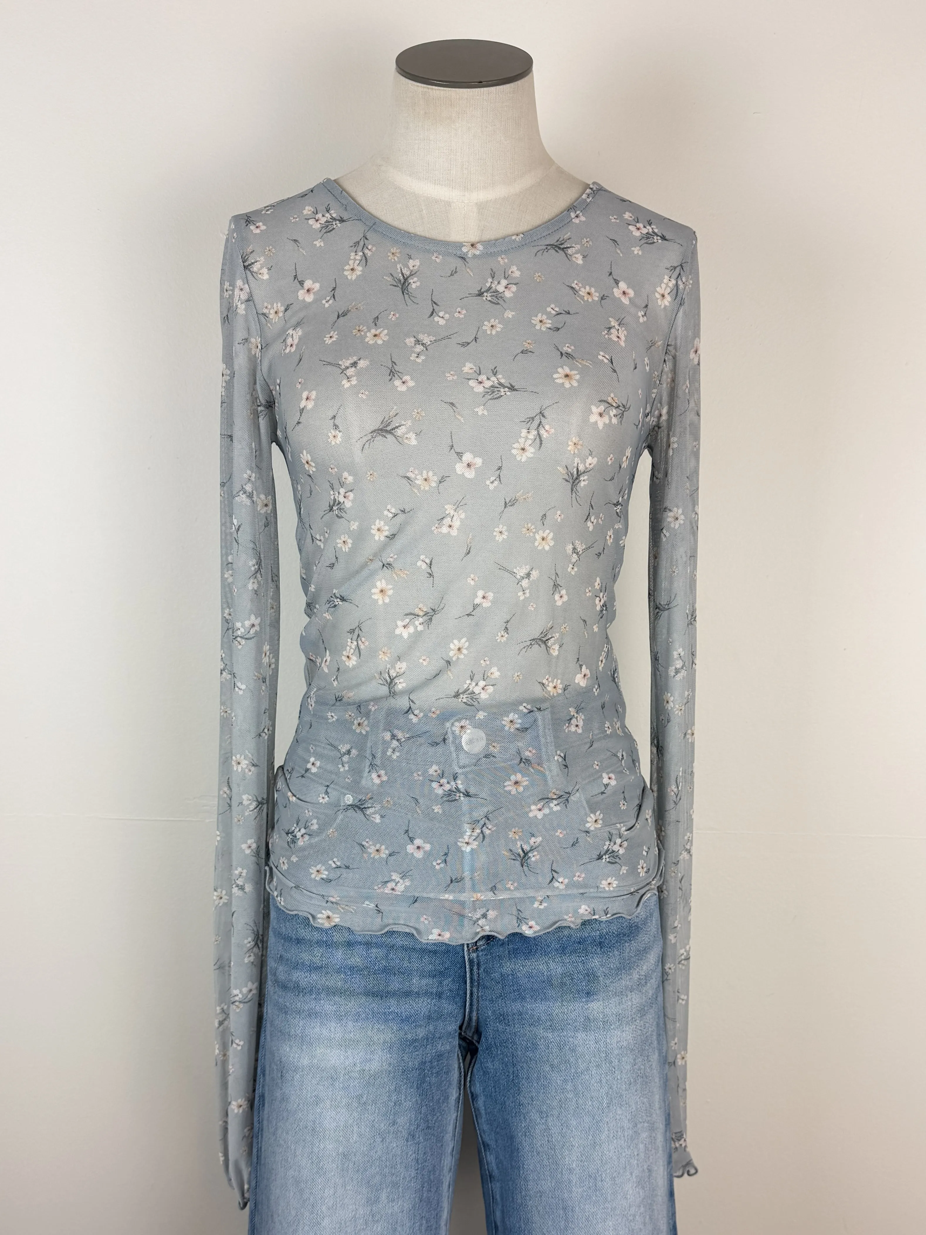 Skyler Dainty Floral Layering Top in Light Blue