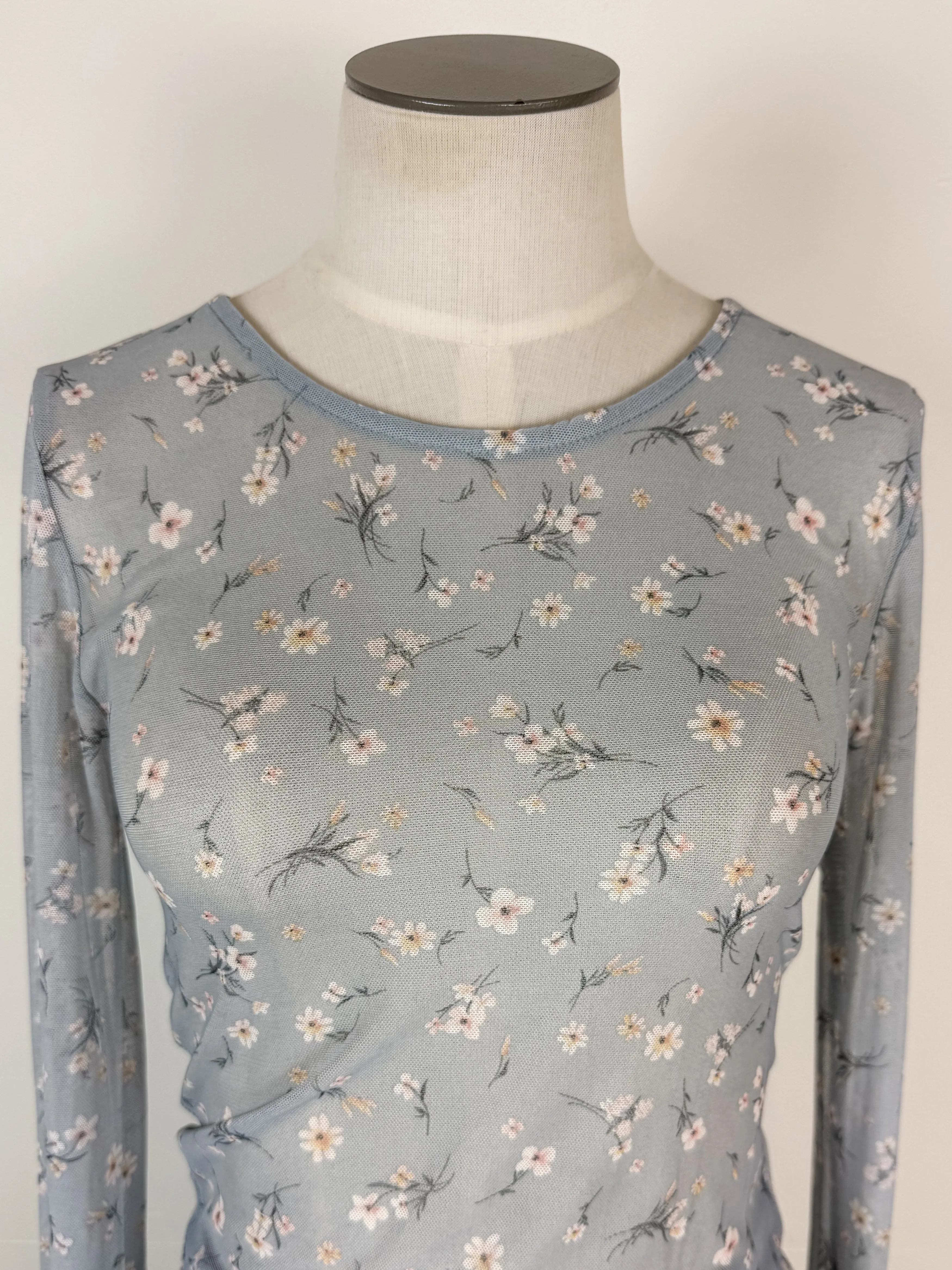 Skyler Dainty Floral Layering Top in Light Blue