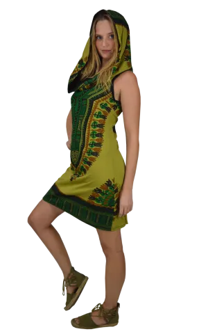 Sleeveless Afro Print Hooded dress