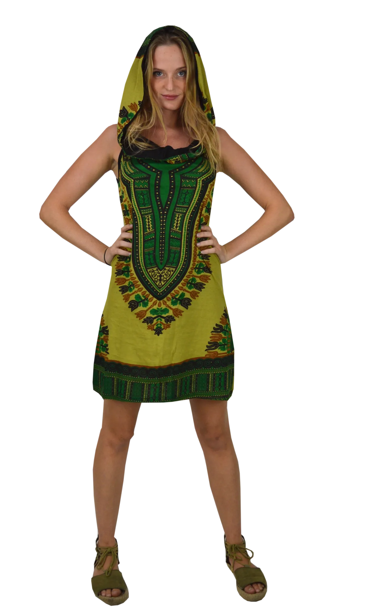 Sleeveless Afro Print Hooded dress
