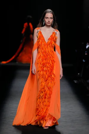 Sleeveless Feathered Dress with Overskirt