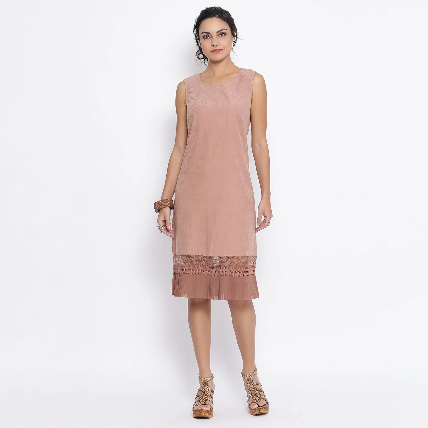Sleeveless Rust Dress With Frill At Bottom