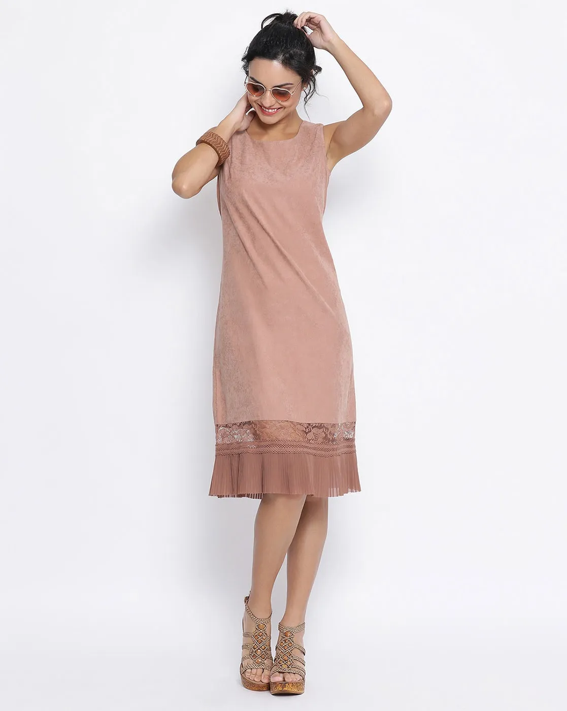 Sleeveless Rust Dress With Frill At Bottom