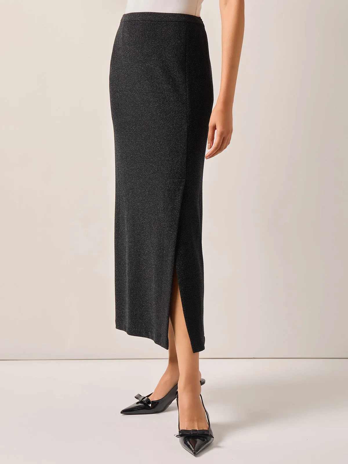 Sparkle Stretch Woven Straight Maxi Skirt
