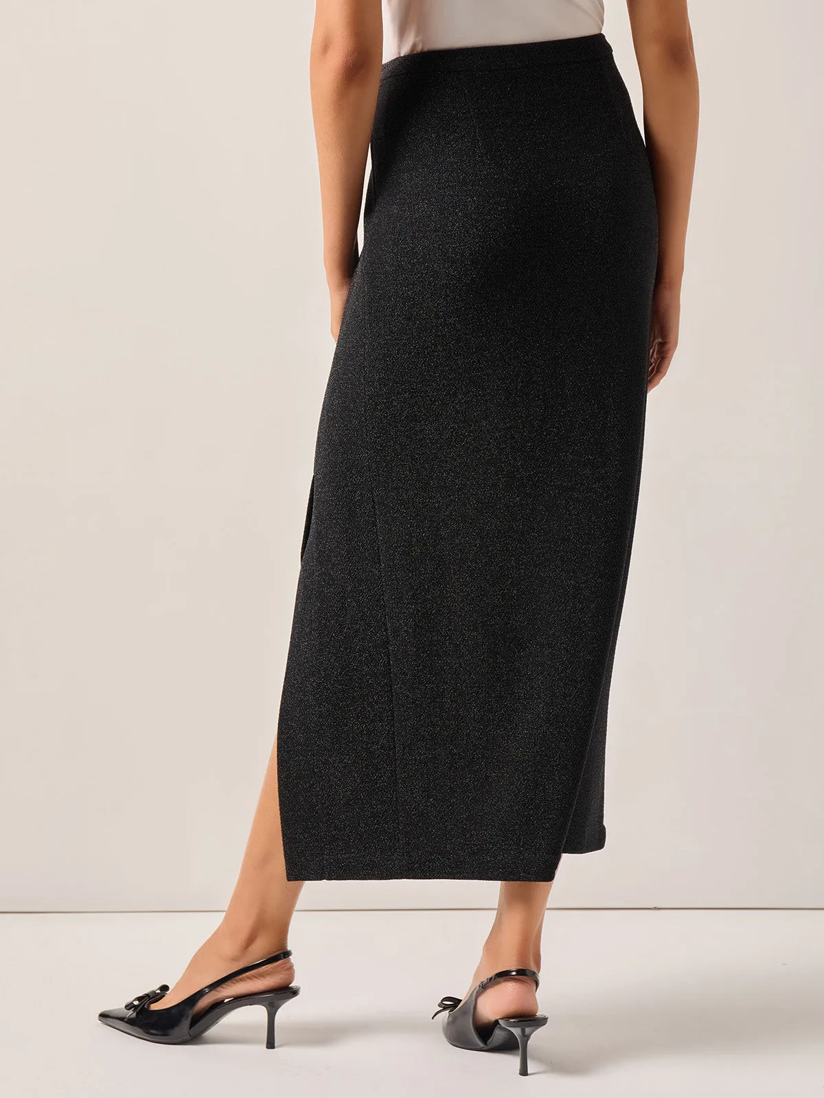 Sparkle Stretch Woven Straight Maxi Skirt