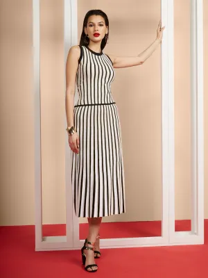 Stripe Midi Pleated Skirt