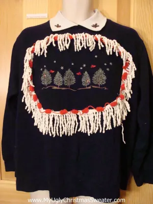 Tacky Christmas Sweatshirt Red Cardinals and Fringe