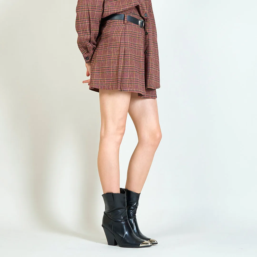 Tartan pleated skirt with belt wholesale