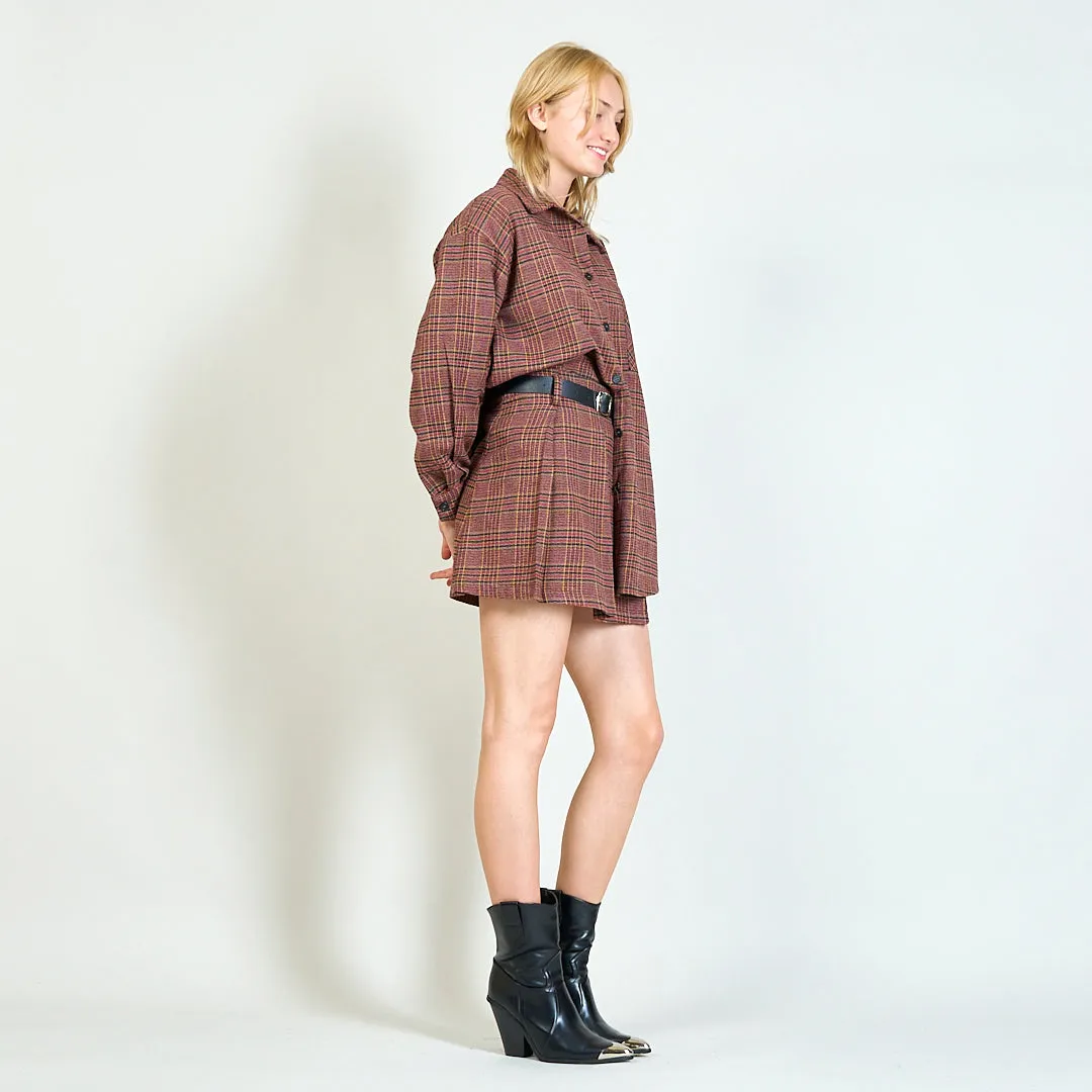 Tartan pleated skirt with belt wholesale