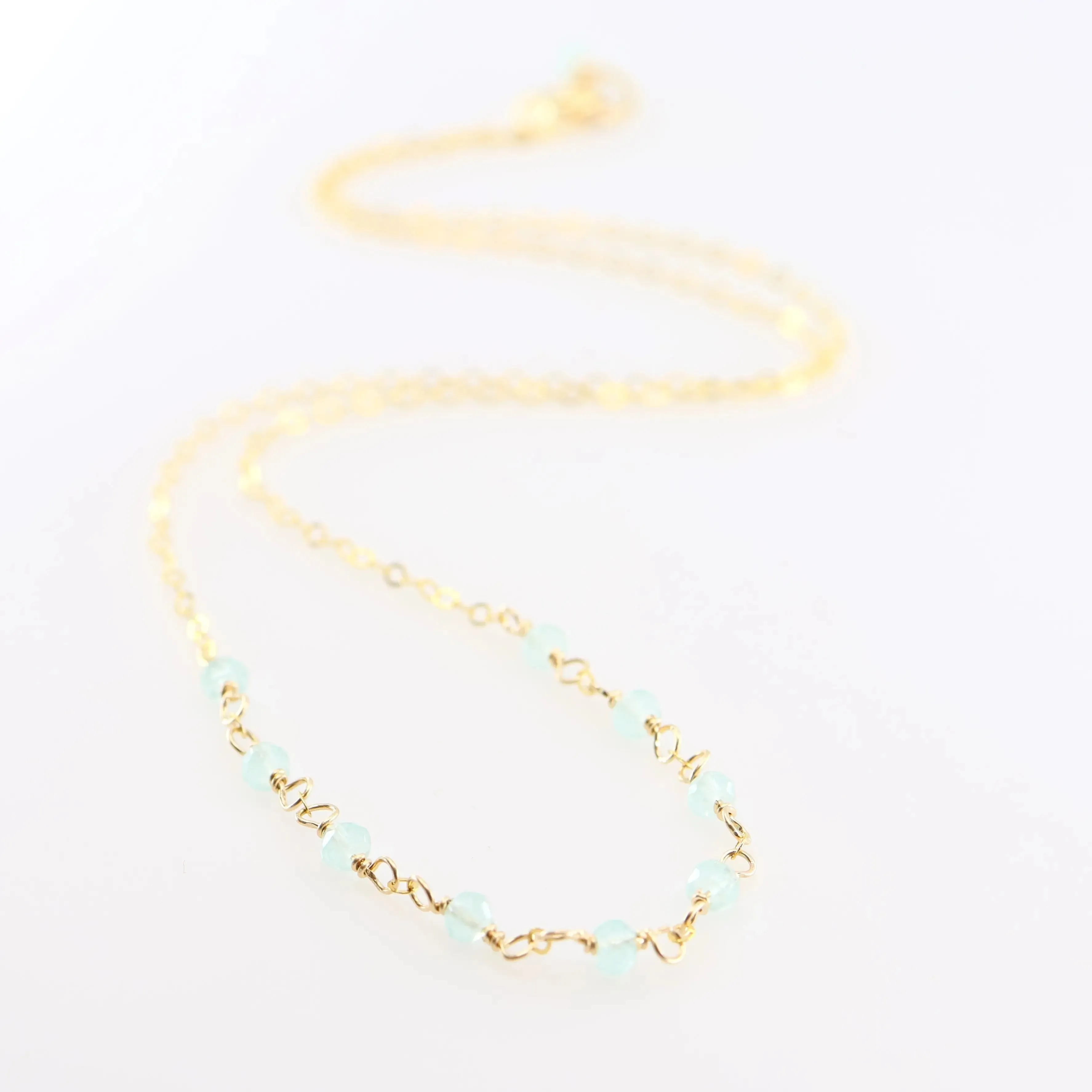Tiny Gemstone Layering Necklace, Aqua Chalcedony