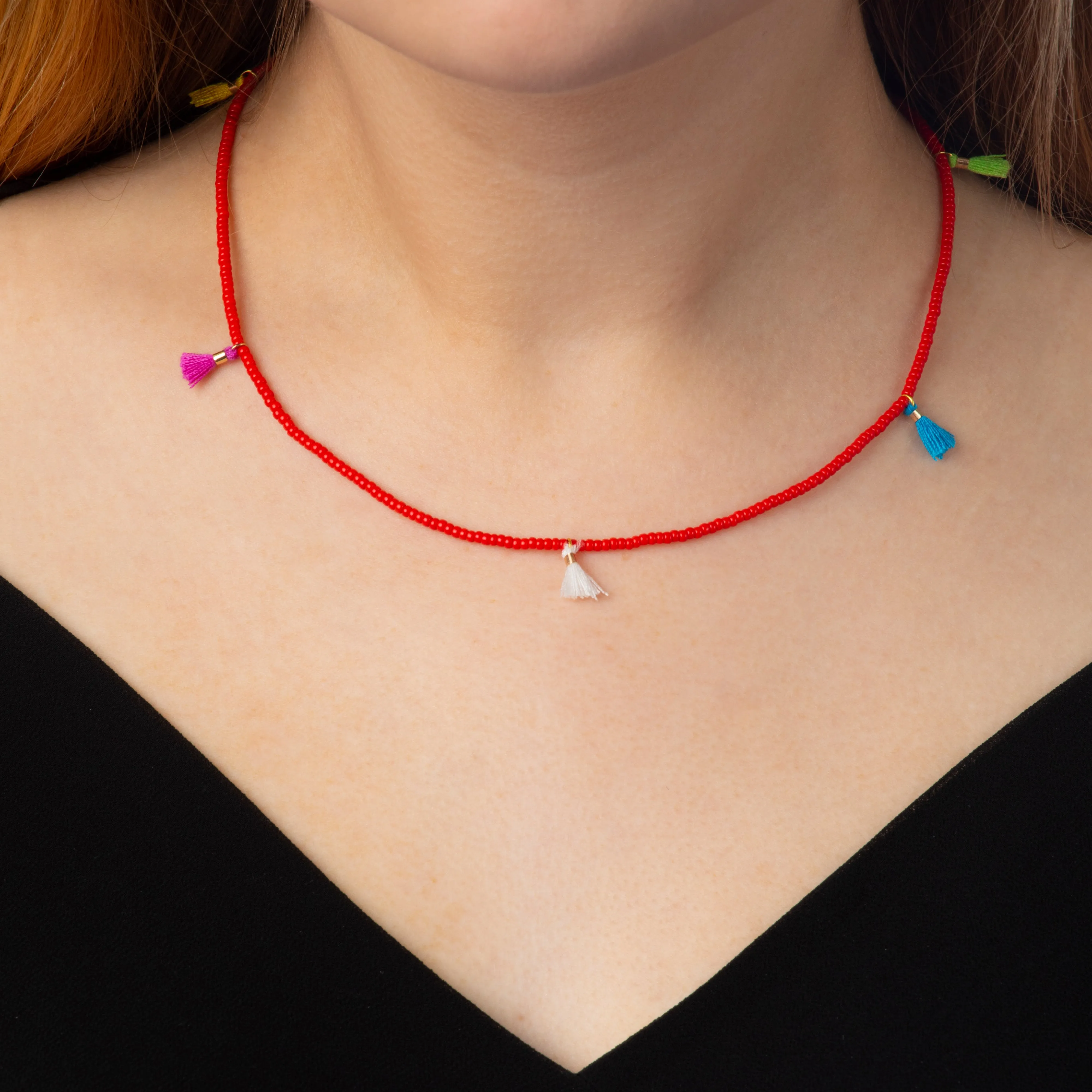 Tiny Tassel Necklace - Red