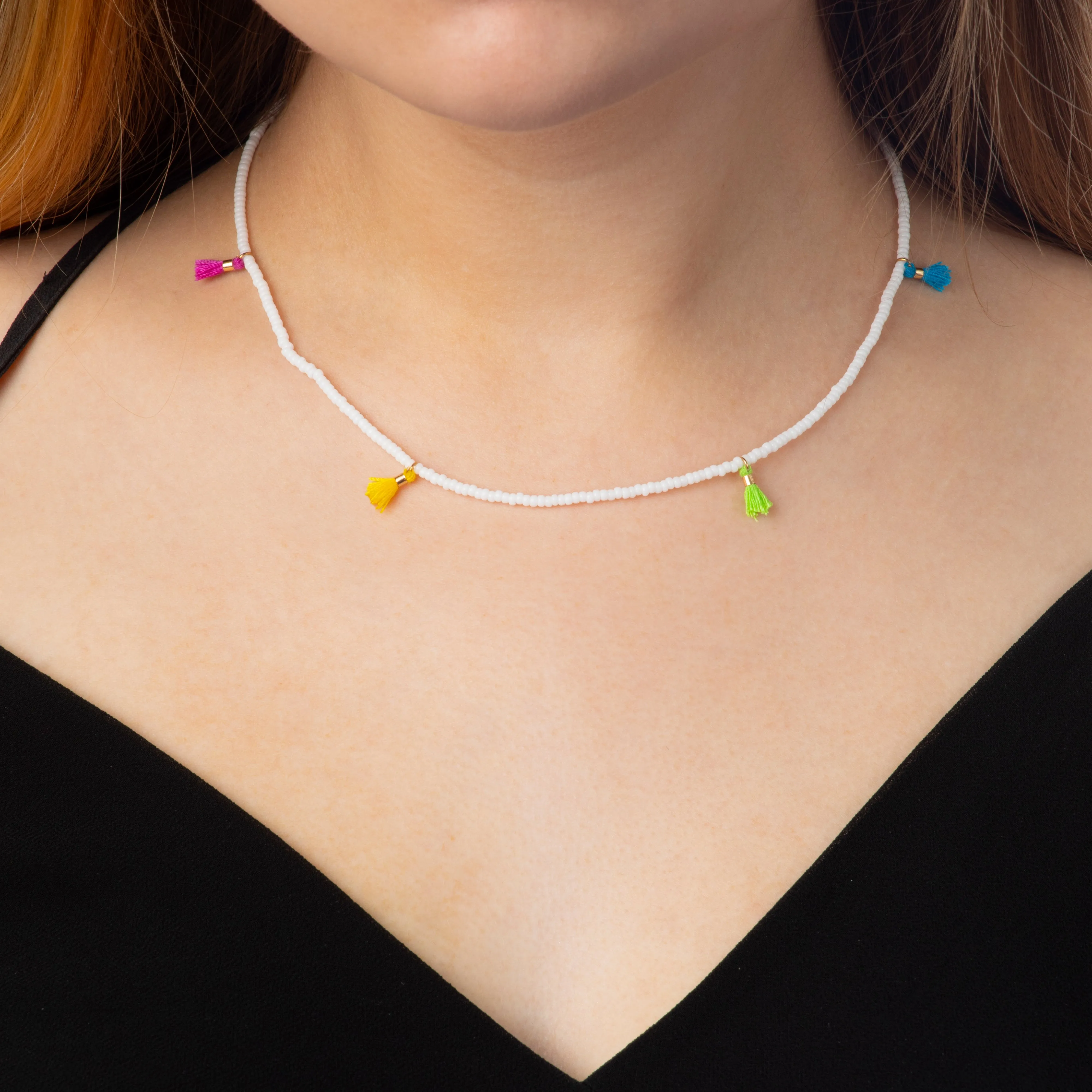 Tiny Tassel Necklace - White