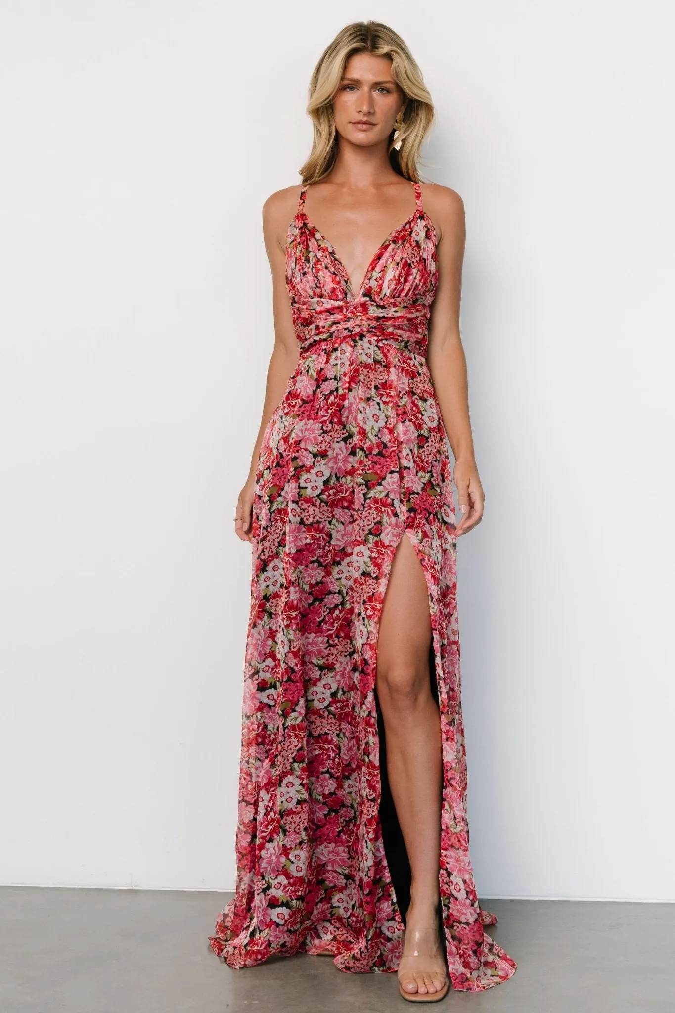 Tora Cross Back Maxi Dress | Black   Red Floral