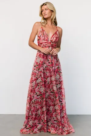 Tora Cross Back Maxi Dress | Black   Red Floral