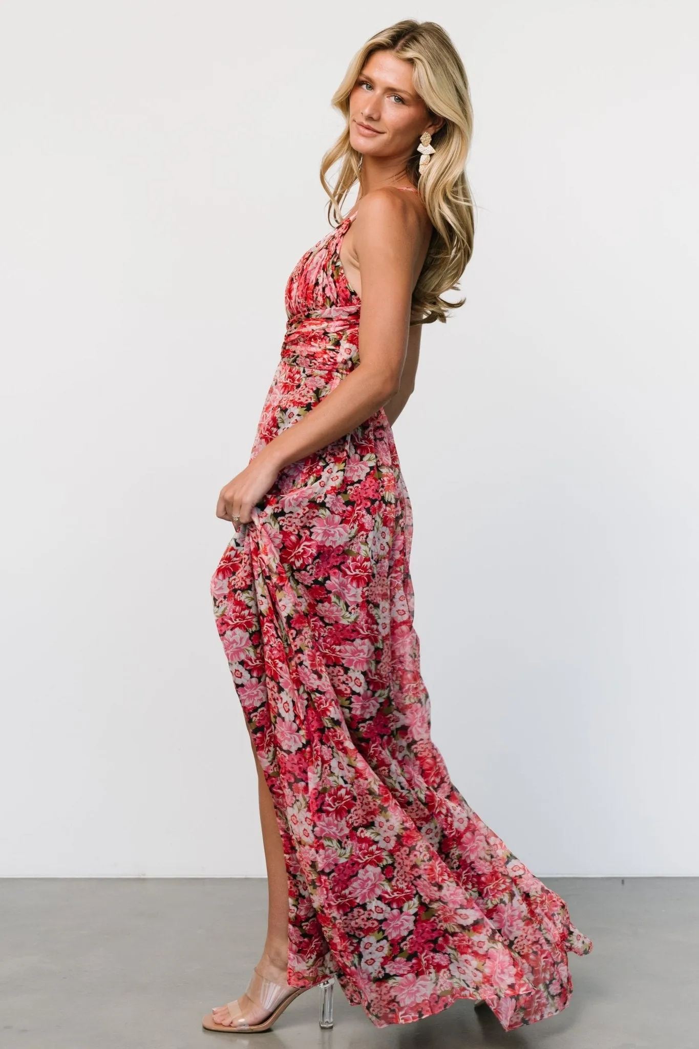 Tora Cross Back Maxi Dress | Black   Red Floral