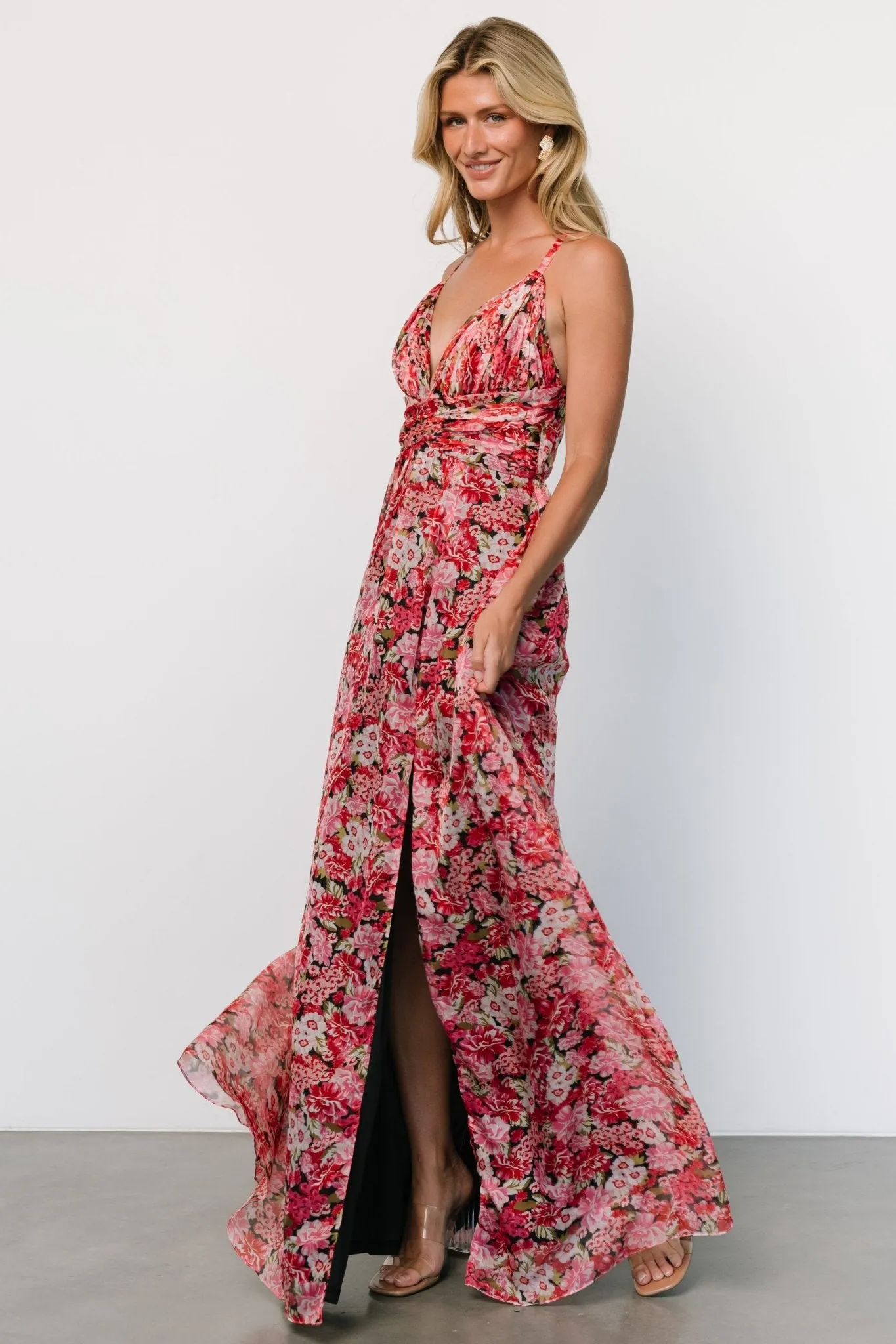 Tora Cross Back Maxi Dress | Black   Red Floral
