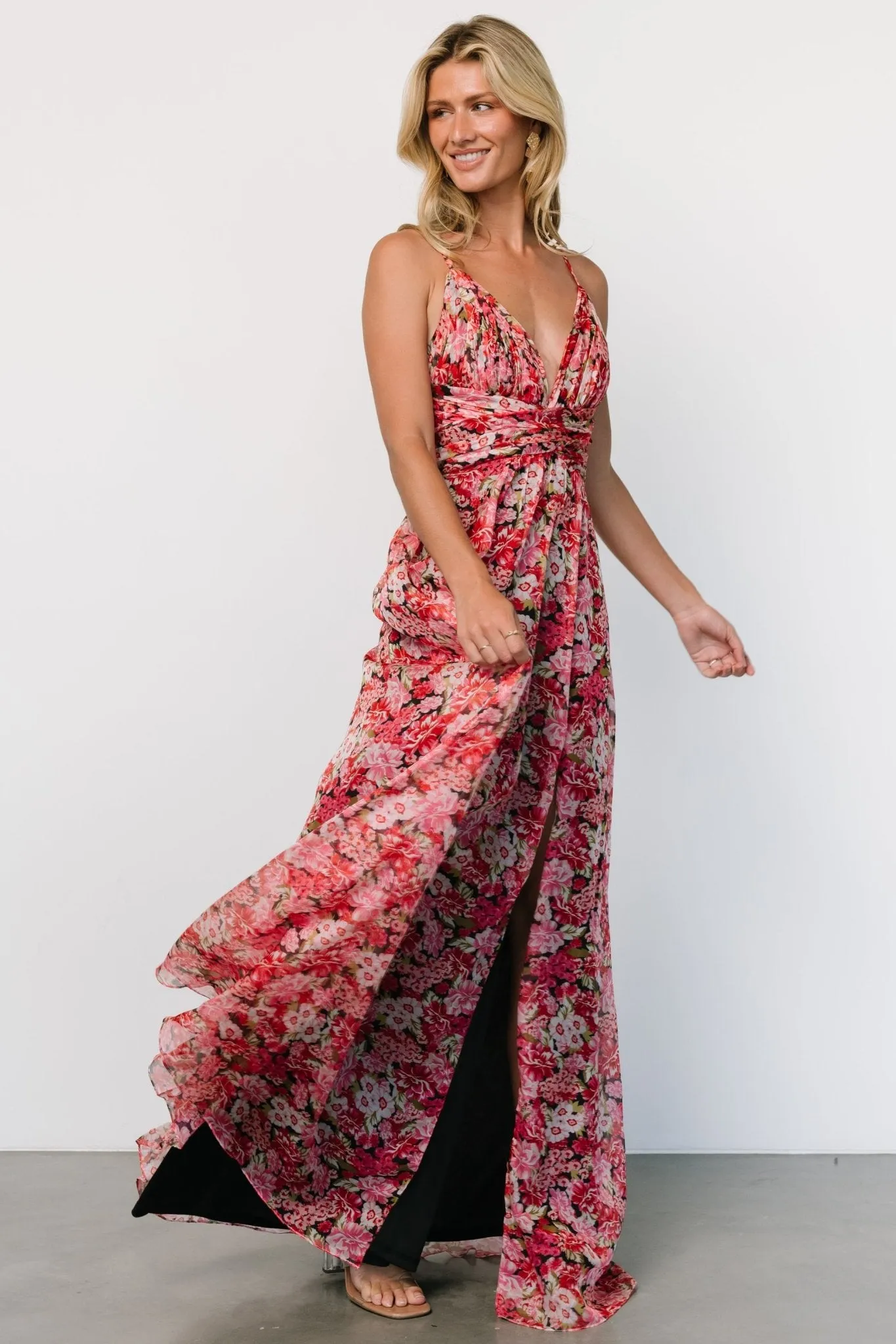 Tora Cross Back Maxi Dress | Black   Red Floral