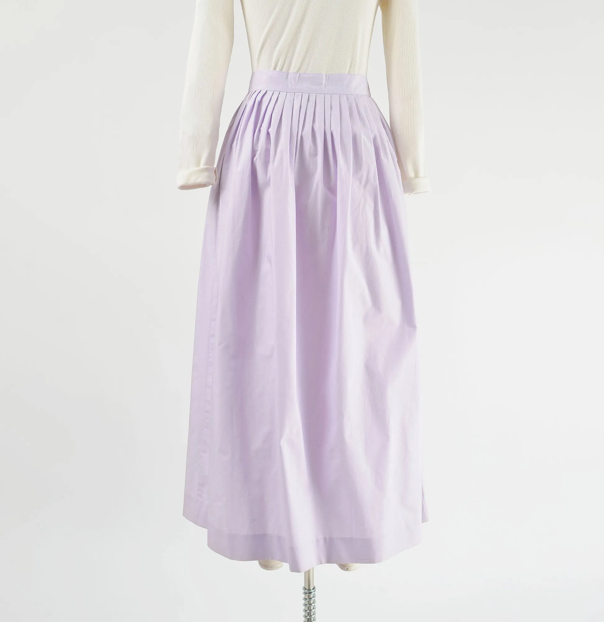 Vintage 80s Lavender Purple Cotton Full Button Front Maxi Skirt with Pockets size S