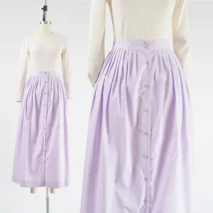 Vintage 80s Lavender Purple Cotton Full Button Front Maxi Skirt with Pockets size S