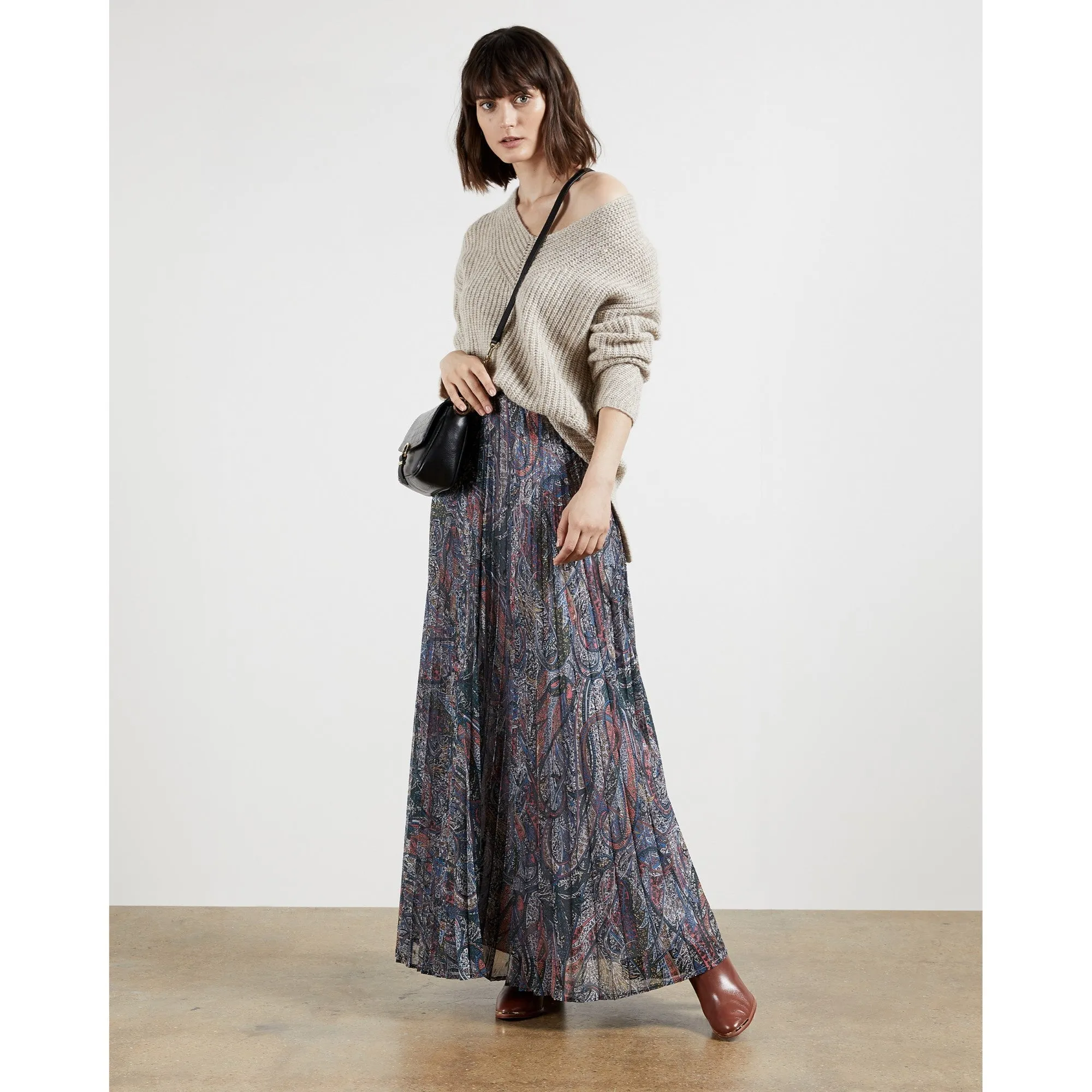 Women Dawwn-Lantern Print Pleated Maxi Skirt - Teal-Blue