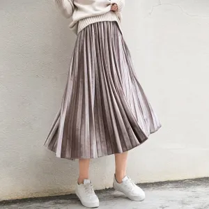 Women Long Metallic Silver Maxi Pleated Skirt