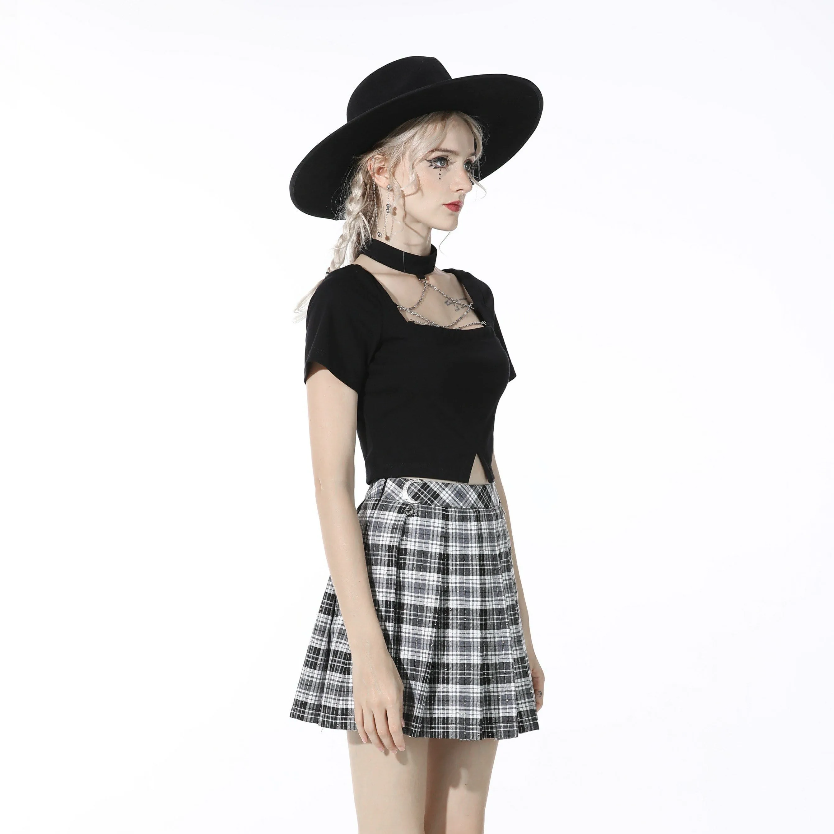 Women's Punk Slim Fitted Chain Black Crop Top