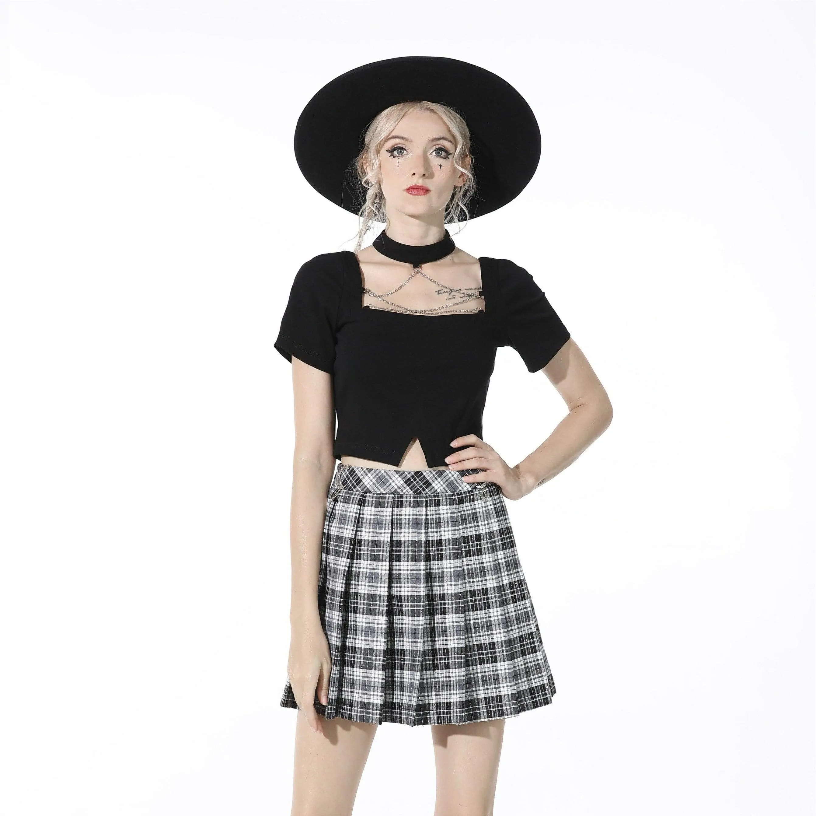 Women's Punk Slim Fitted Chain Black Crop Top