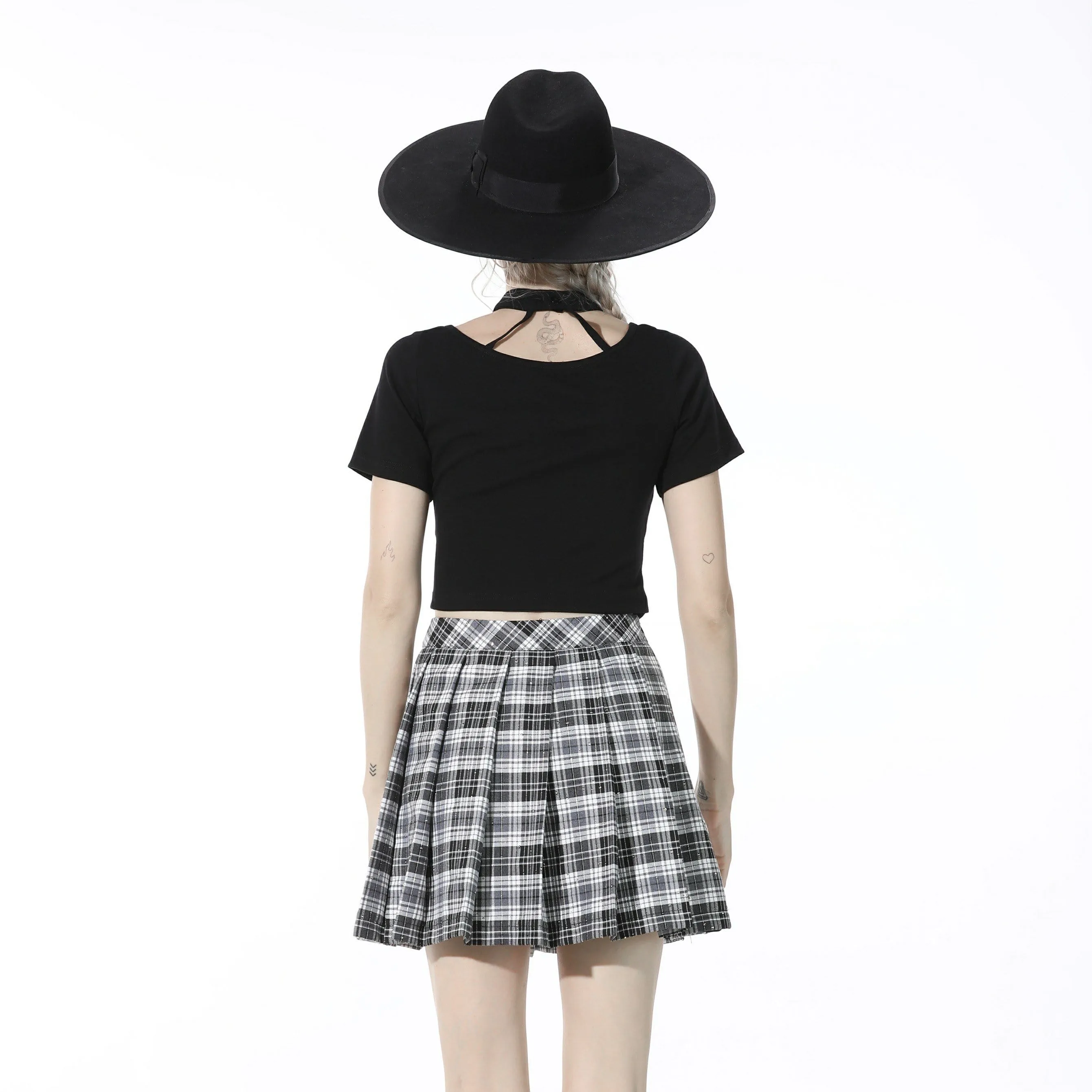 Women's Punk Slim Fitted Chain Black Crop Top