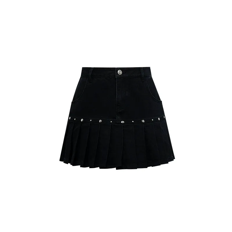 YES BY YESIR Fall winter  shot stud pubk denim skirt cropped top - Pooka